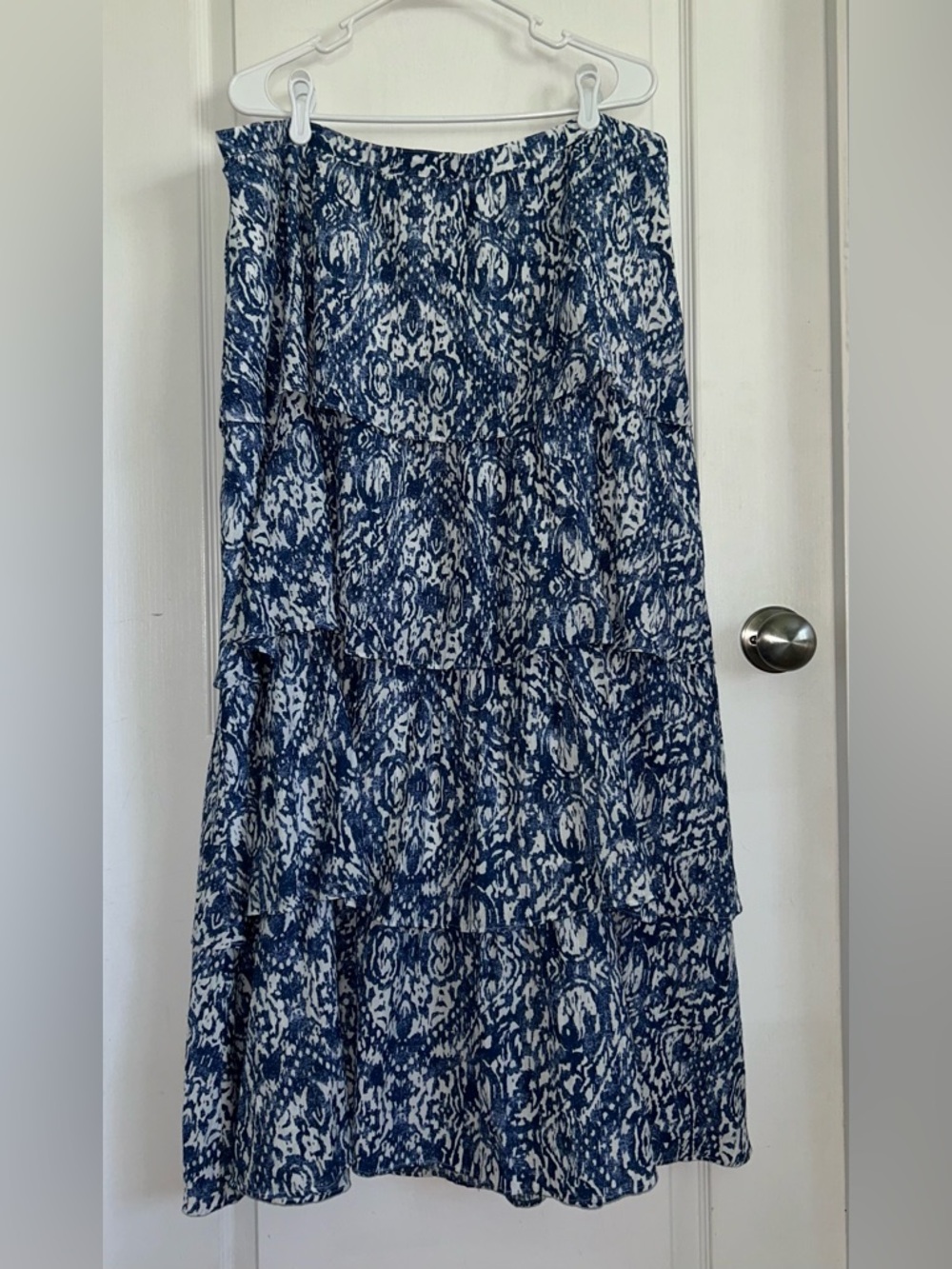 Abercrombie & Fitch XL Tiered Maxi Skirt Indigo Ikat Festival Boho Peasant - Picture 2 of 5